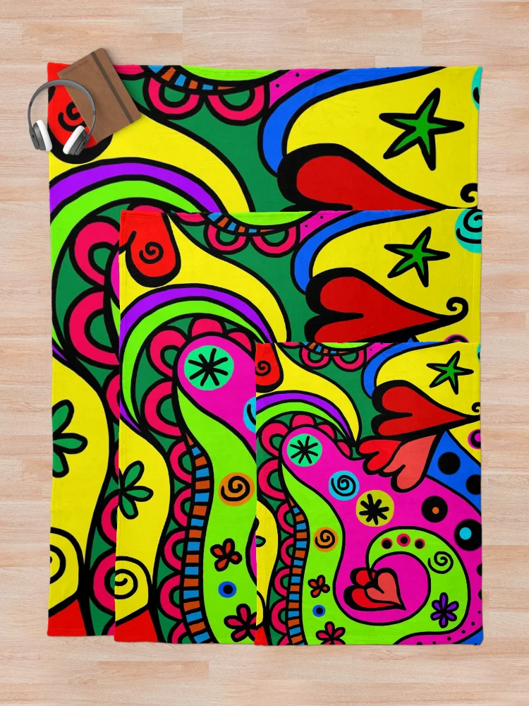 Thumbnail 5 of 6, Throw Blanket, Bright doodle designed and sold by RuthFurtado.