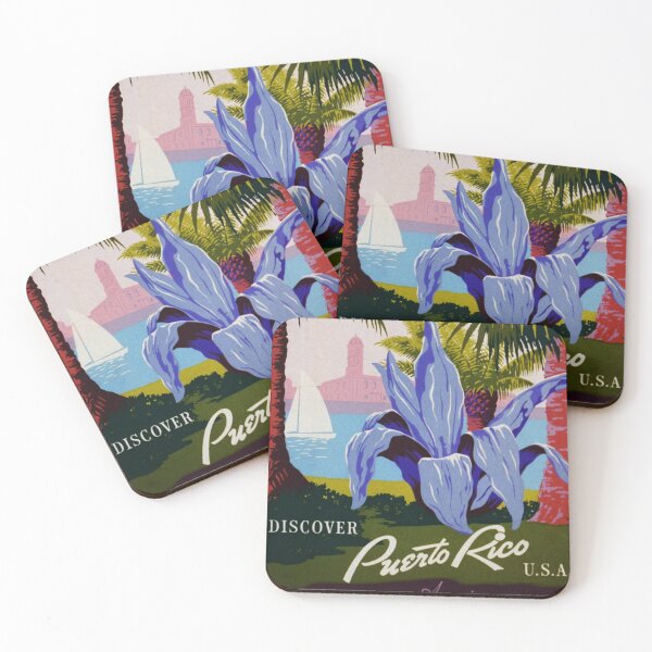 Item preview, Puerto Rico Tropical Palm Trees Retro Pattern Advertisement designed and sold by Wizardofpizza.
