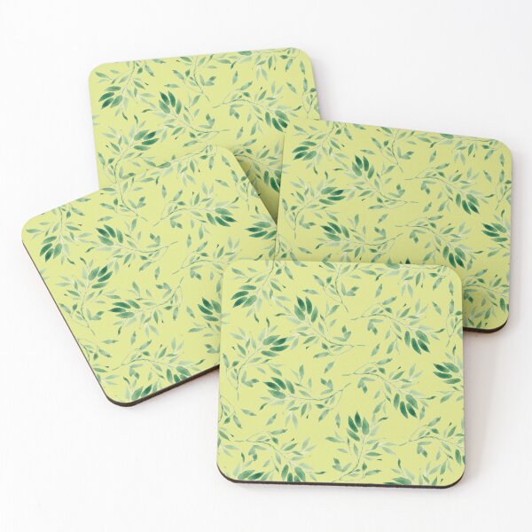 Item preview, Watercolor leaves green on yellow - pattern designed and sold by SileneDidIt.