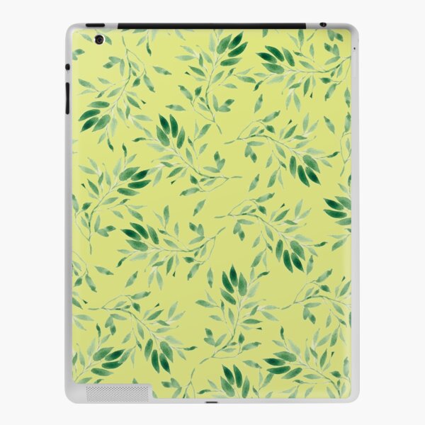 Watercolor leaves green on yellow - pattern iPad Skin