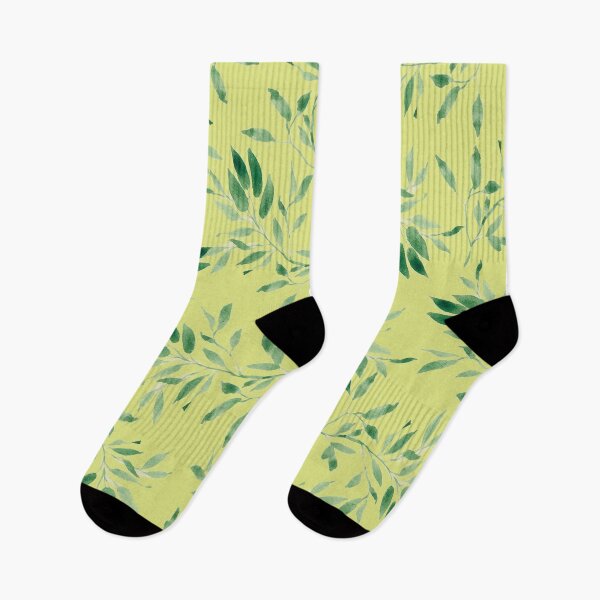 Item preview, Watercolor leaves green on yellow - pattern designed and sold by SileneDidIt.