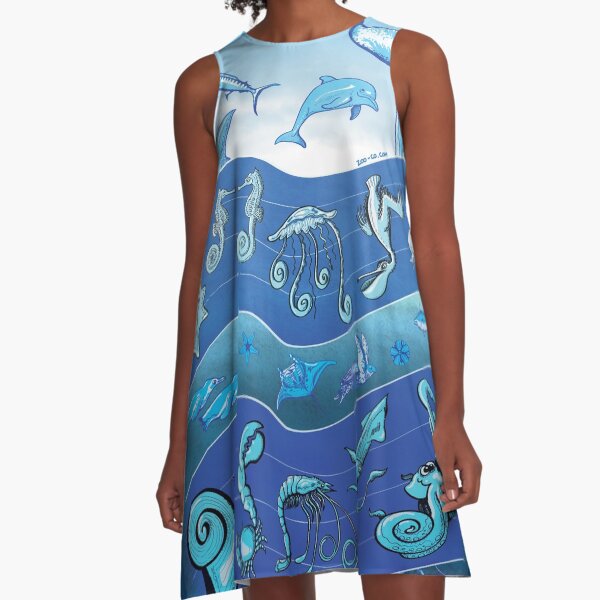 Ocean's Symphony A-Line Dress