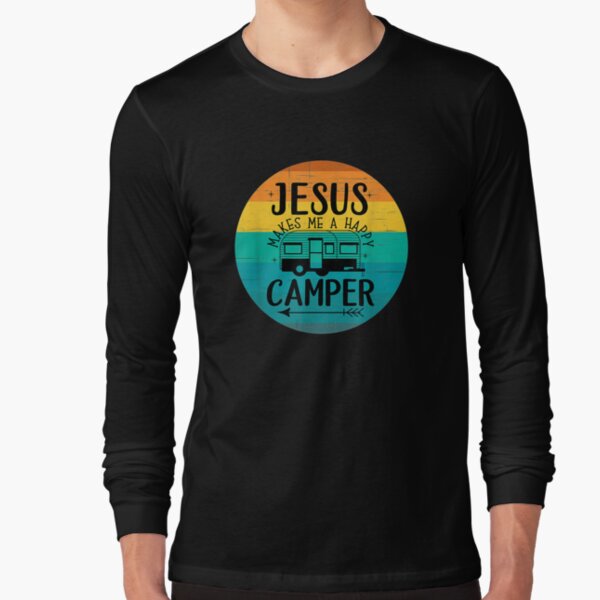 Vista previa del artículo con la obra «Jesús me hace un feliz campista que acampa Rv regalo religioso cristiano», diseñado y vendido por dominique235.