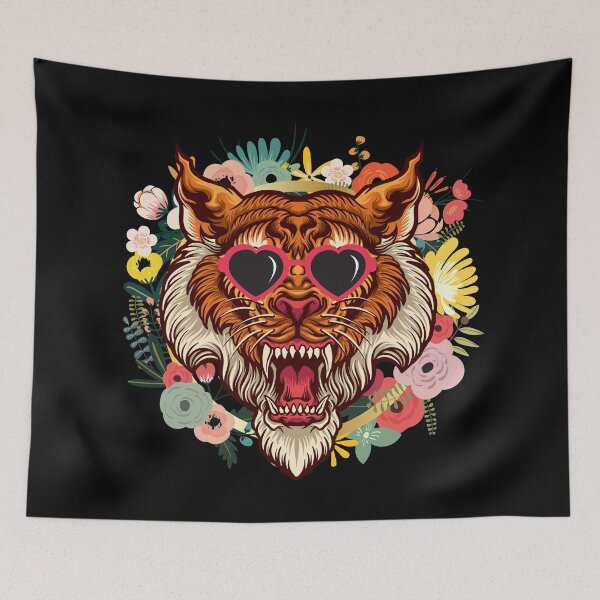 Item preview, Tiger with Heart Sunglasses in a Flower Wreath designed and sold by Nathalie Aynié.