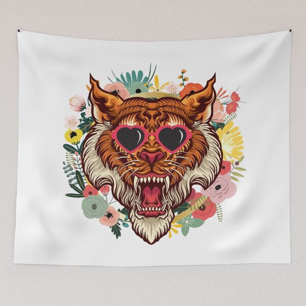 Item preview, Tiger with Heart Sunglasses in a Flower Wreath designed and sold by Nathalie Aynié.