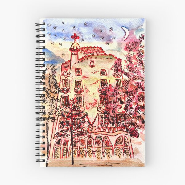 Item preview, Barcelona at night, watercolor, casa mila by night, starry night in Barcelona designed and sold by Ala Lopatniov.