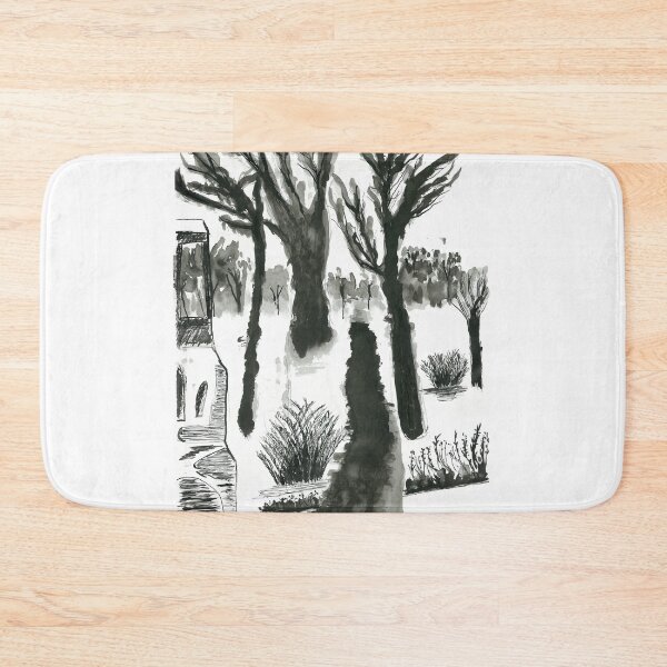 Item preview, Black and White Inked Landscape with Trees, Flowers and Building designed and sold by AlinaVuxanovici.