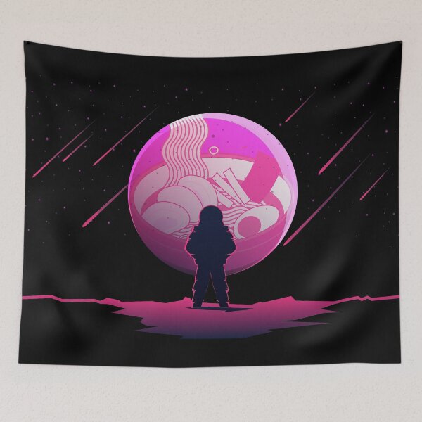 Item preview, An Astronaut in Space Looking at a Distant Ramen Moon - A Synthwave inspired design designed and sold by crazycollective.