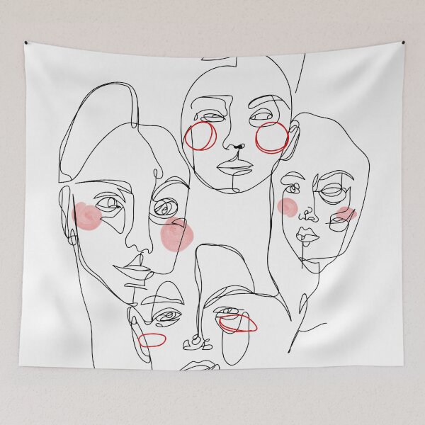 Item preview, Line faces minimalist red cheeks art designed and sold by AznavourByKarin.