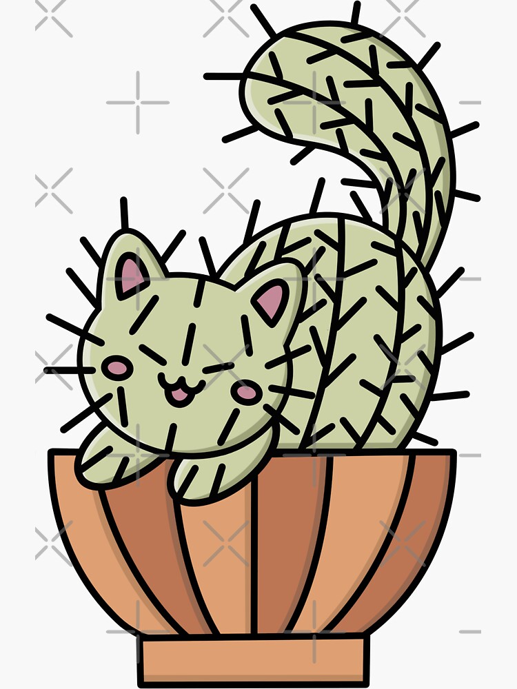 "Catus Cute Cat Cactus" Sticker by GeekishlyArt Redbubble