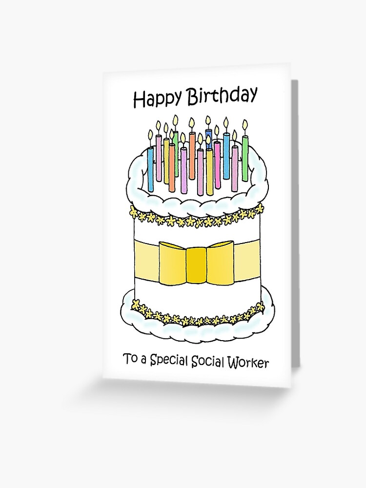 Tarjetas de felicitación «Feliz cumpleaños al trabajador social Pastel de  dibujos animados y velas» de KateTaylor | Redbubble