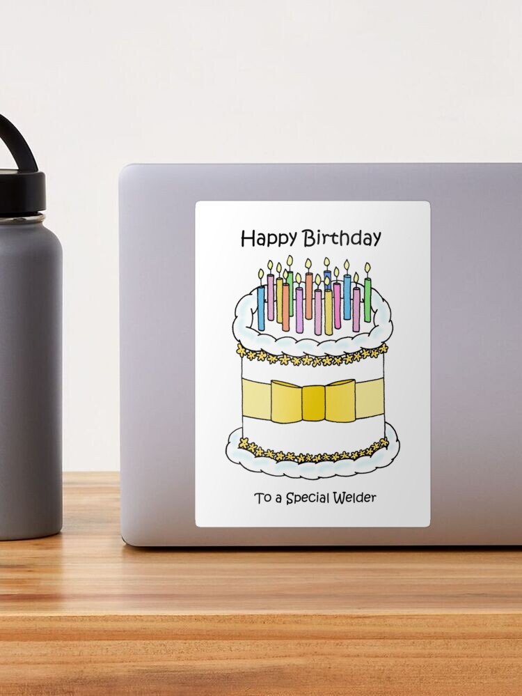Happy Birthday to Welder Cartoon Cake and Candles