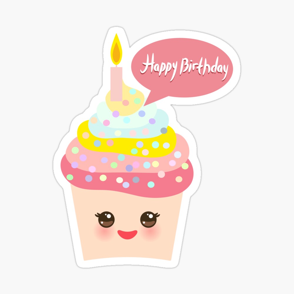 Kawaii Cupcake Happy Birthday Card Poster By Ekaterinap Redbubble