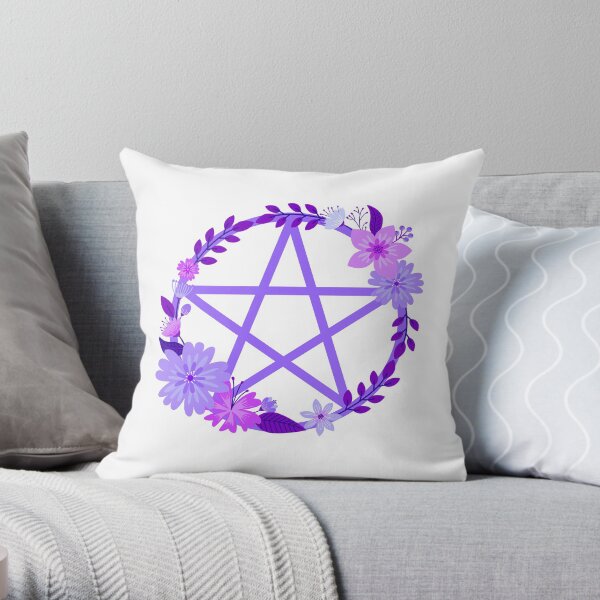 Purple Floral Pentacle Design Cheeky Witch® Throw Pillow