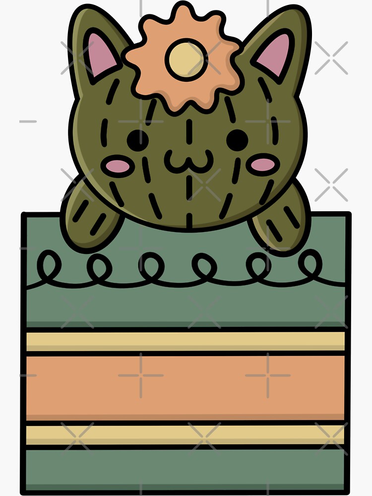 "Catus Cute Cat Cactus" Sticker by GeekishlyArt Redbubble