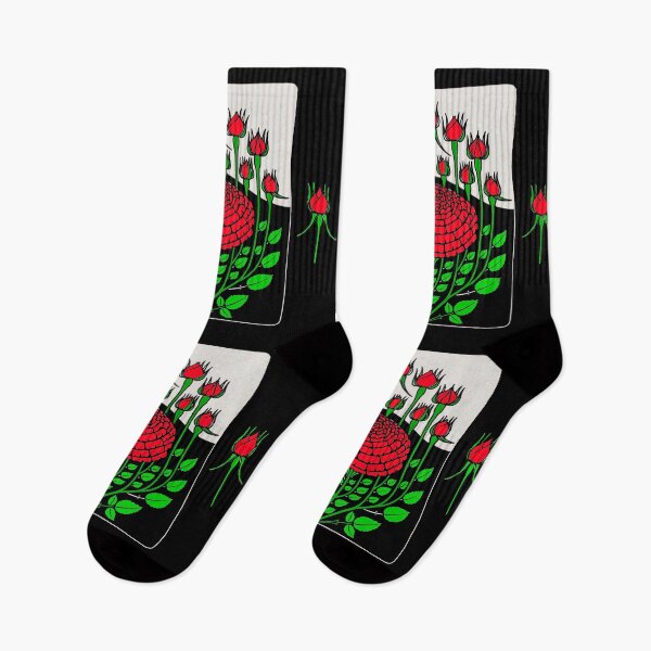 Item preview, BLACK WHITE RED ROSES,GREEN LEAVES  AND ROSEBUDS Art Nouveau Floral designed and sold by BulganLumini.