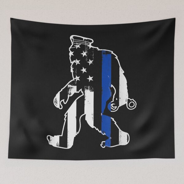Item preview, Bigfoot Police Yeti Thin Blue Line American Flag TShirt117 designed and sold by etamarapk.