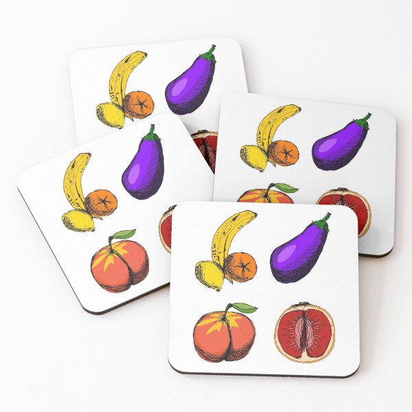 Item preview, A rude fruit collection. Cock and balls, aubergine, eggplant, peach, grapefruit designed and sold by GuacamoleWindow.