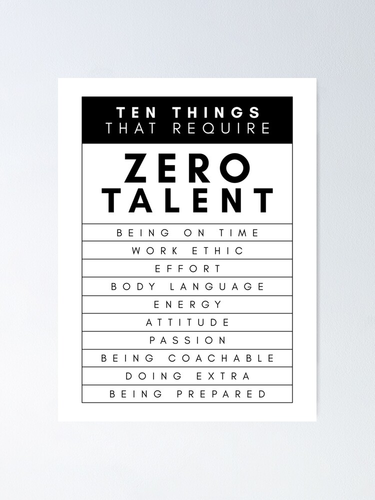 Thumbnail 1 of 3, Poster, Ten Things That Require Zero Talent | Motivational Quote designed and sold by SEEUVA.