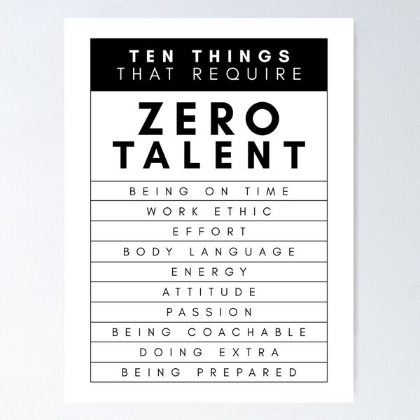 Item preview, Ten Things That Require Zero Talent | Motivational Quote designed and sold by Inspirify.
