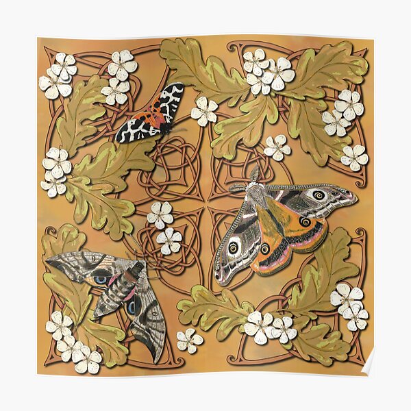 Celtic Moths with Leaves and Flowers Poster