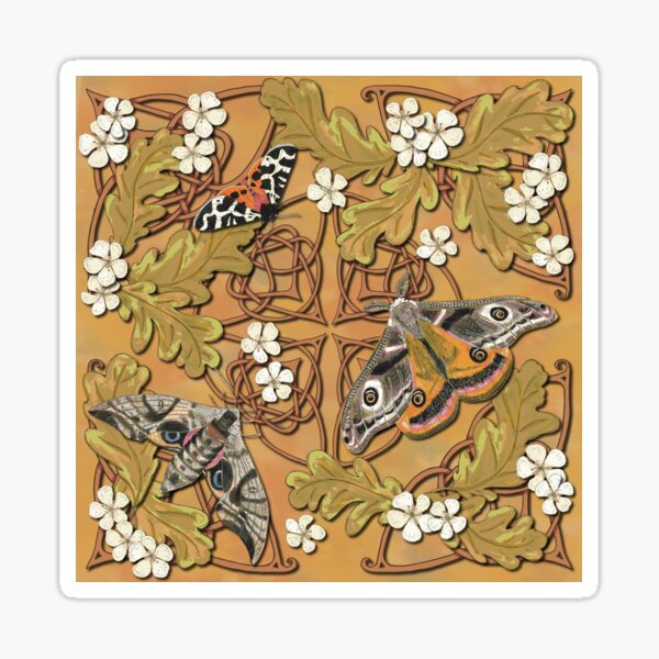 Celtic Moths with Leaves and Flowers Sticker
