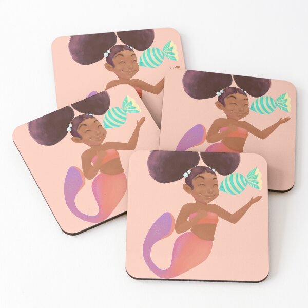 Item preview, Pink And Peach Afro-Puff Mermaid designed and sold by Patricia Grannum.