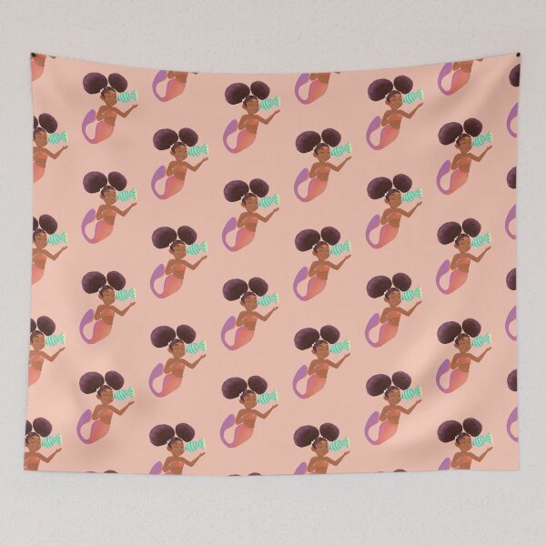 Item preview, Pink And Peach Afro-Puff Mermaid designed and sold by Patricia Grannum.