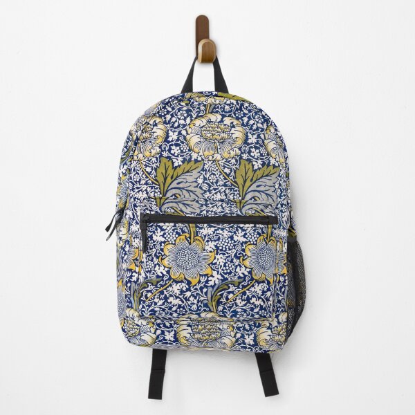 Item preview, INDIGO BLUE WHITE UNDULATING FLOWER STALKS AND LEAVES Kennet William Morris Floral Pattern designed and sold by BulganLumini.