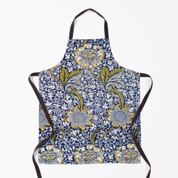 Item preview, INDIGO BLUE WHITE UNDULATING FLOWER STALKS  AND LEAVES Kennet William Morris Floral Pattern designed and sold by BulganLumini.