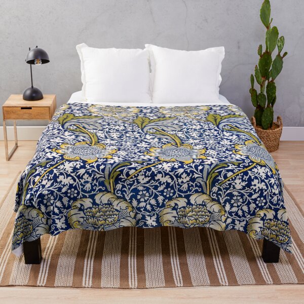 Item preview, INDIGO BLUE WHITE UNDULATING FLOWER STALKS AND LEAVES Kennet William Morris Floral Pattern designed and sold by BulganLumini.
