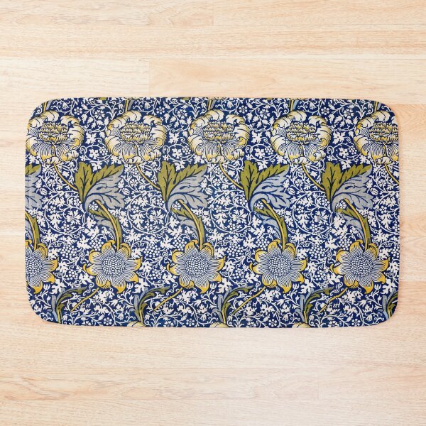 Item preview, INDIGO BLUE WHITE UNDULATING FLOWER STALKS  AND LEAVES Kennet William Morris Floral Pattern designed and sold by BulganLumini.
