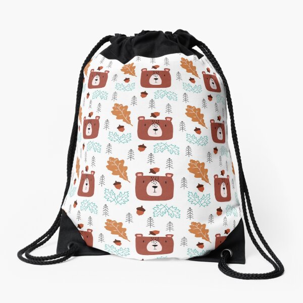 Forest bears trees and leaves Drawstring Bag