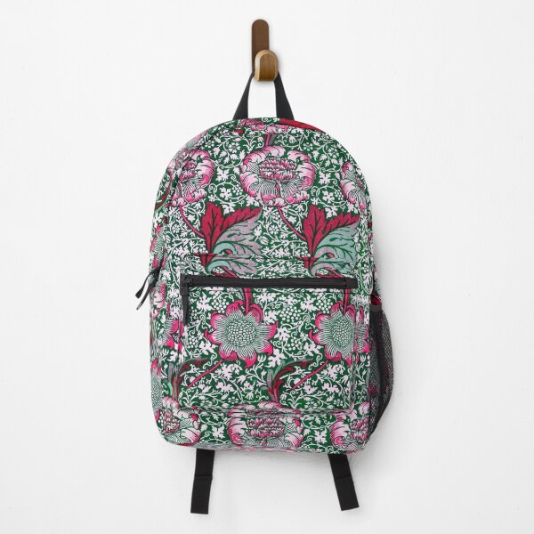 Item preview, RED PINK GREEN WHITE UNDULATING FLOWER STALKS AND LEAVES Kennet William Morris Floral Pattern designed and sold by BulganLumini.