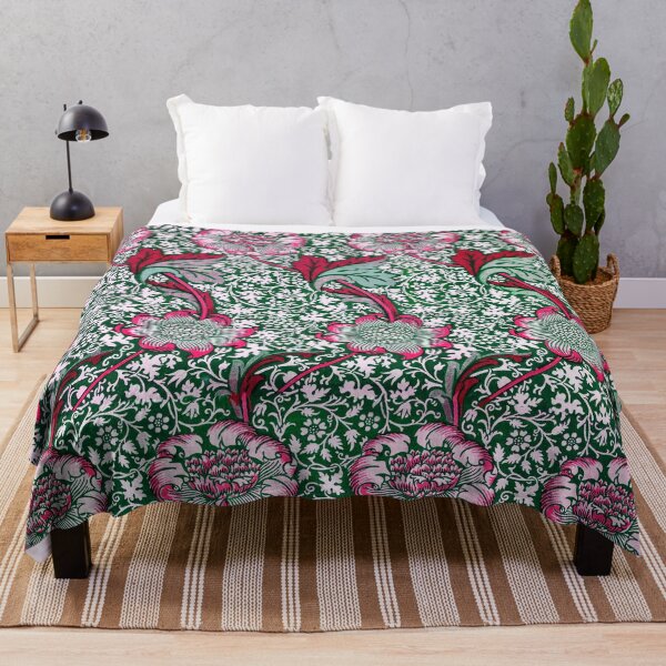 Item preview, RED PINK GREEN WHITE UNDULATING FLOWER STALKS AND LEAVES Kennet William Morris Floral Pattern designed and sold by BulganLumini.