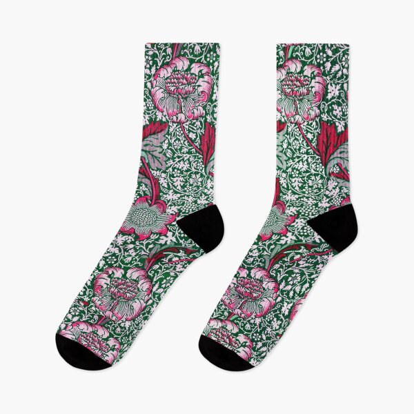 Item preview,  RED PINK GREEN WHITE UNDULATING FLOWER STALKS  AND LEAVES Kennet William Morris Floral Pattern designed and sold by BulganLumini.