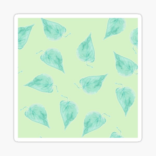 Watercolor leaves blue-green on light green pattern Sticker