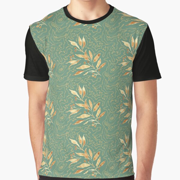 Watercolor leaves golden - pattern Graphic T-Shirt