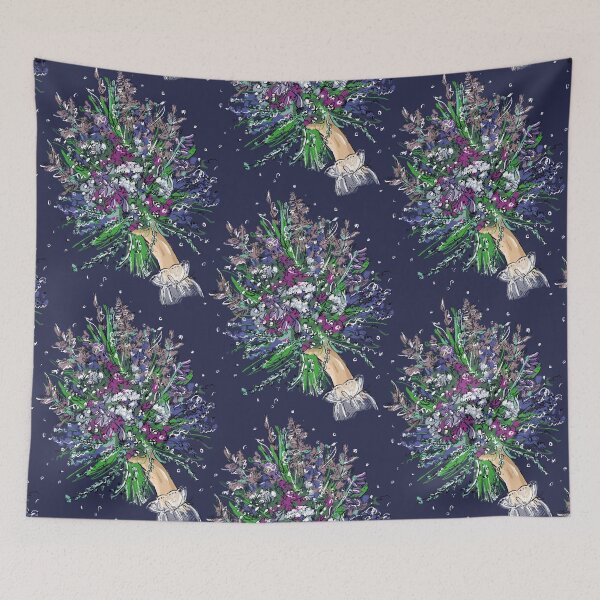 Item preview, A bouquet of wildflowers. Pattern on a dark blue background. designed and sold by Mankaanna.