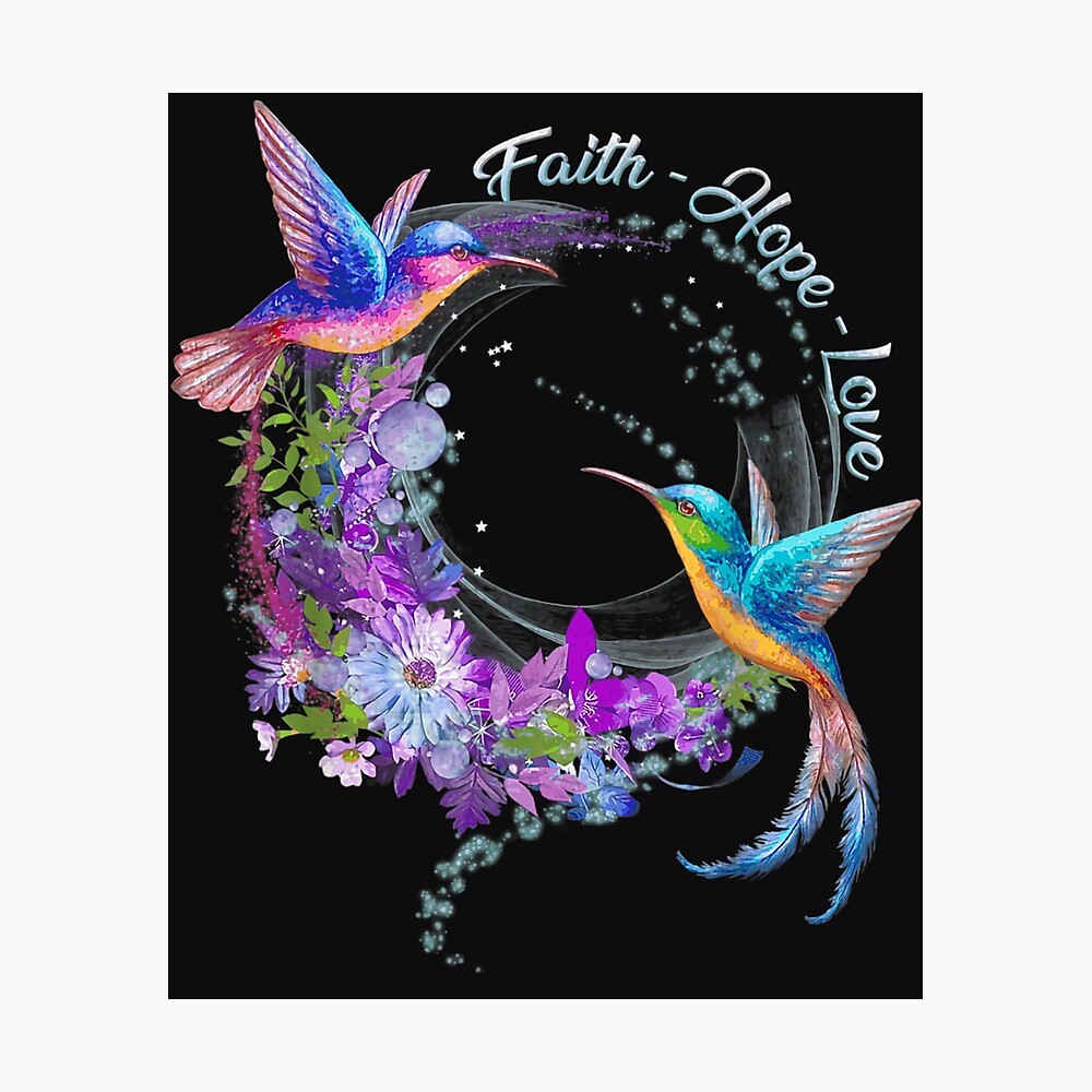 Funny Cartoon Colorful Hummingbird Floral Faith Hope Love Awesome T-shirt 