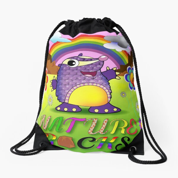 Nature Rocks! Wildlife design with cartoon badger Drawstring Bag