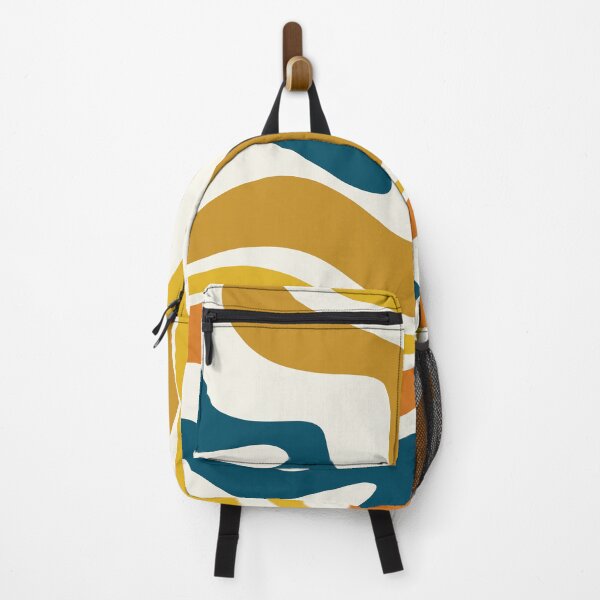 Item preview, Retro Modern Liquid Swirl Abstract Pattern Square in Mustard, Orange, Ochre, Blue, and Cream designed and sold by kierkegaard.