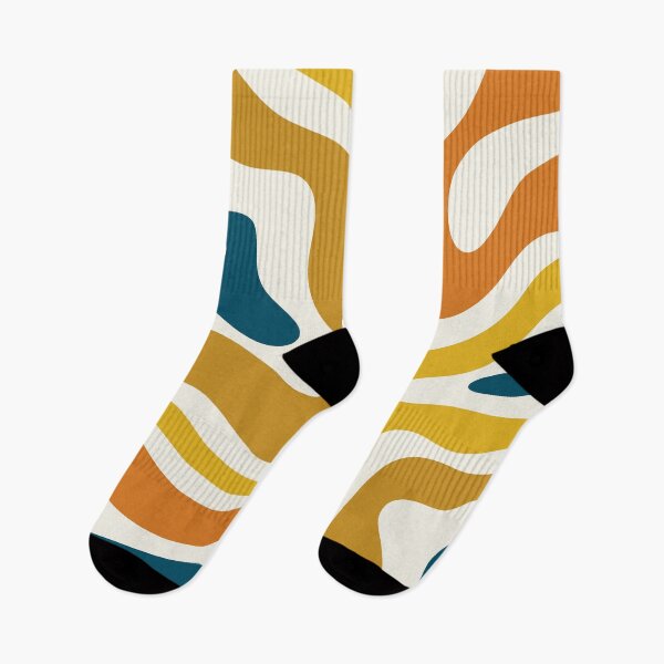 Item preview, Retro Modern Liquid Swirl Abstract Pattern Square in Mustard, Orange, Ochre, Blue, and Cream designed and sold by kierkegaard.