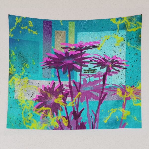 Item preview, Big flowers on blue background designed and sold by MAlomarCollage.
