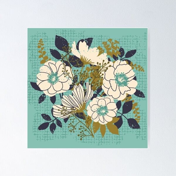 Aperçu de l'œuvre Bouquet floral ~ sur turquoise créée et vendue par RetroRudolphs.