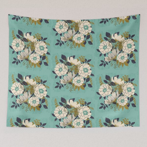 Item preview, Floral Bouquet ~ on turquoise designed and sold by RetroRudolphs.