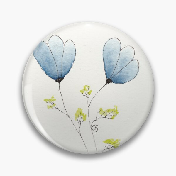 Item preview, Two Blue Flowers in Pen Ink and Watercolor designed and sold by The Elderberry Blossom.