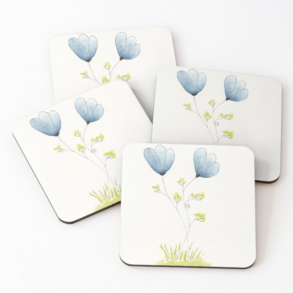 Item preview, Two Blue Flowers in Pen Ink and Watercolor designed and sold by The Elderberry Blossom.