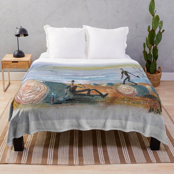 Item preview, Aussie outback artwork showing farm workers in sorghum field designed and sold by Al Benge.