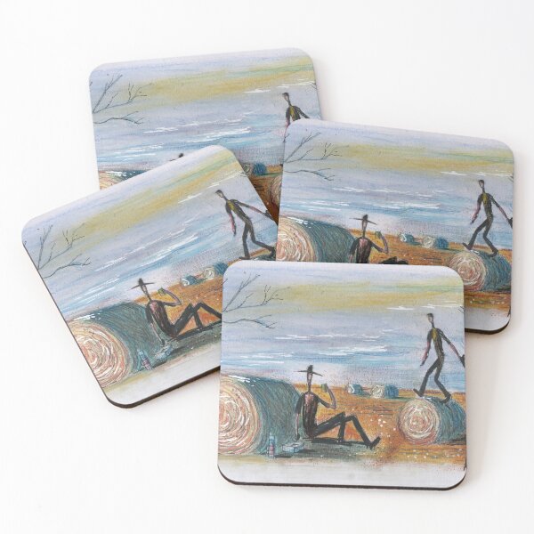 Item preview, Aussie outback artwork showing farm workers in sorghum field designed and sold by Al Benge.